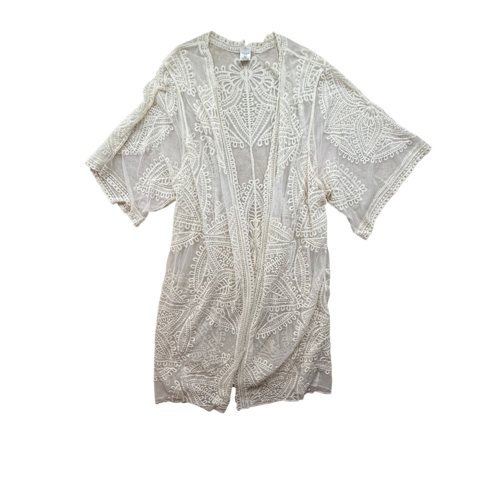 Cream‎ Sheer Lace Kimono cottagecore Mesh Boho plus size XXL